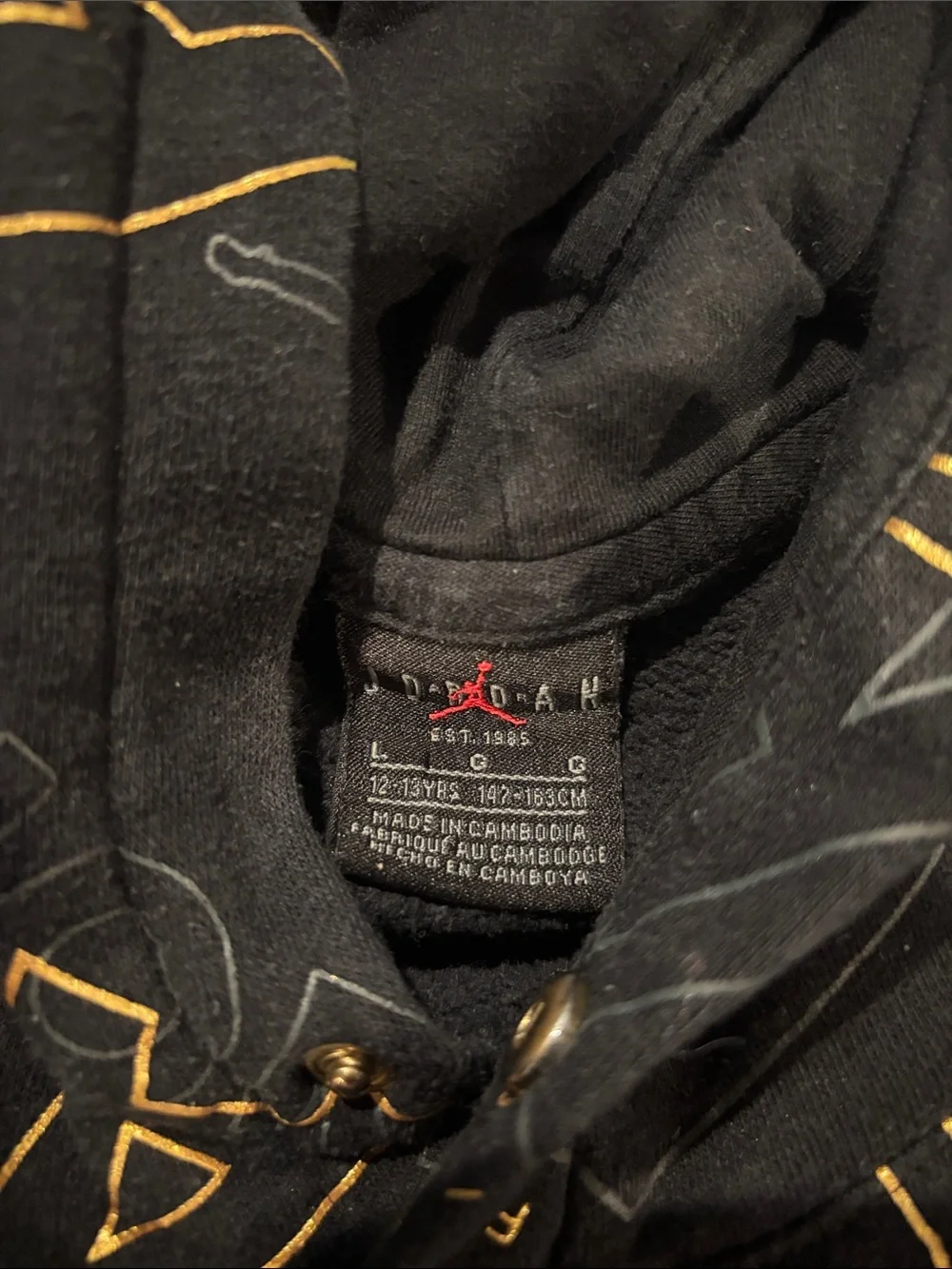 Jordan Men's Black Hoodie with Gold Logo Print